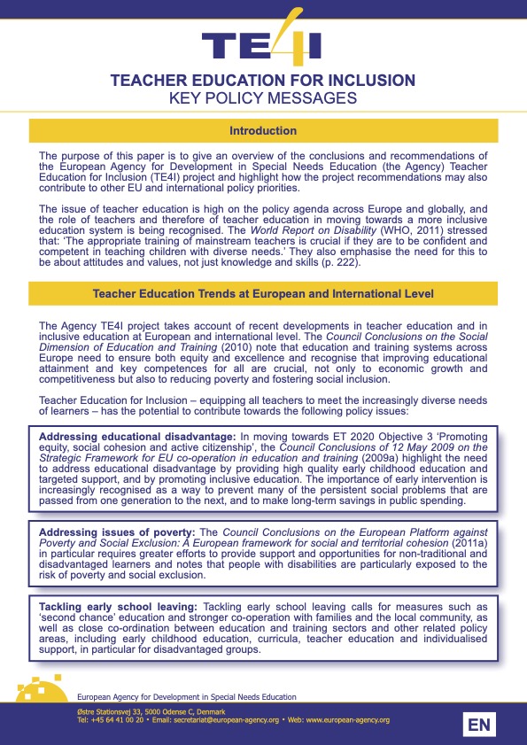 Teacher Education for Inclusion: Key policy messages