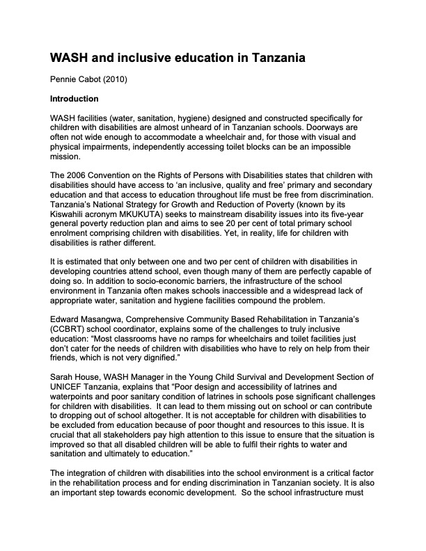 WASH and inclusive education in Tanzania