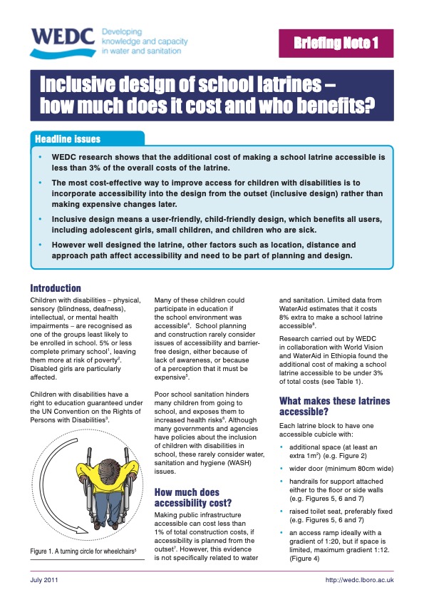 Inclusive Design of School Latrines: How much does it cost? 
