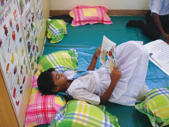 A child with autism reading during free time