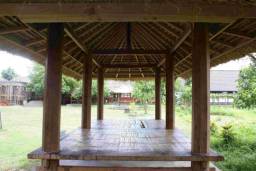 A popular berugaq style gazebo on the school grounds