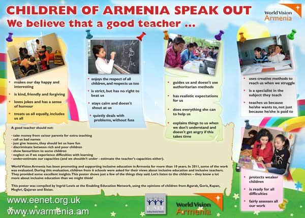 Poster: Children of Armenia speak out - We believe that a good teacher ...