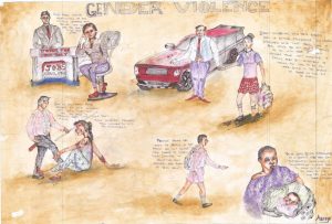 Student's artwork depicting gender-based violence