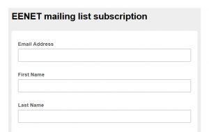 screenshot of EENET's email sign up form