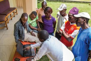 Computer lesson for young vocational training students at Child Rescue Kenya (Oliver Lynton)