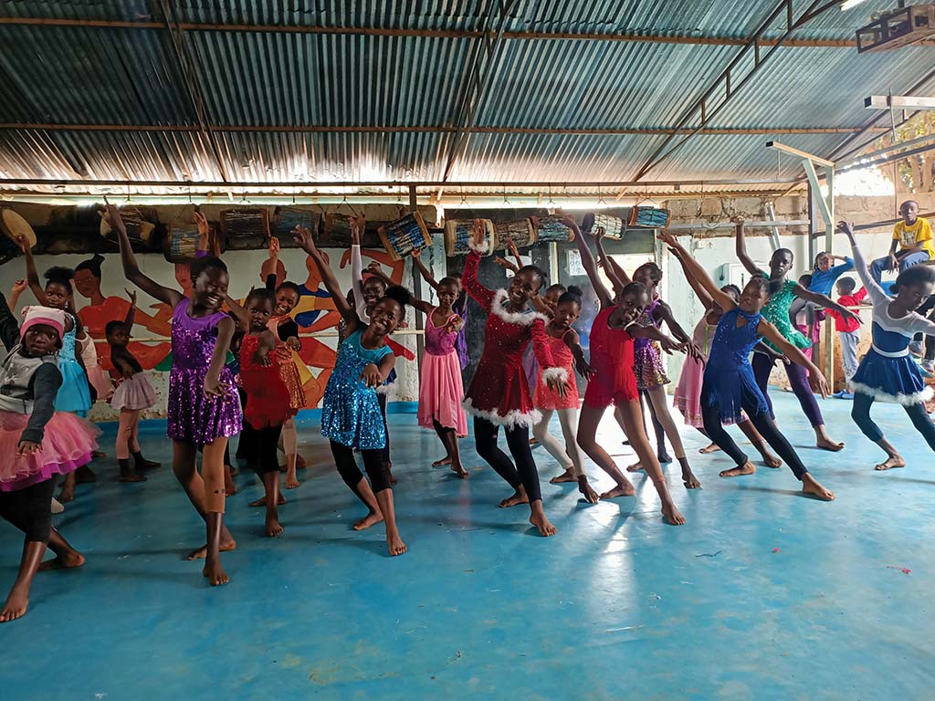 A girls’ dance class at Project Elimu