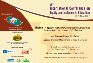 Poster advertising the 6th International conference on equity and inclusion in education on 19thMay 2022