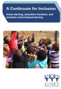 IMage shows the front cover of the Continuum for LEarning document. Children playing in a playground. e